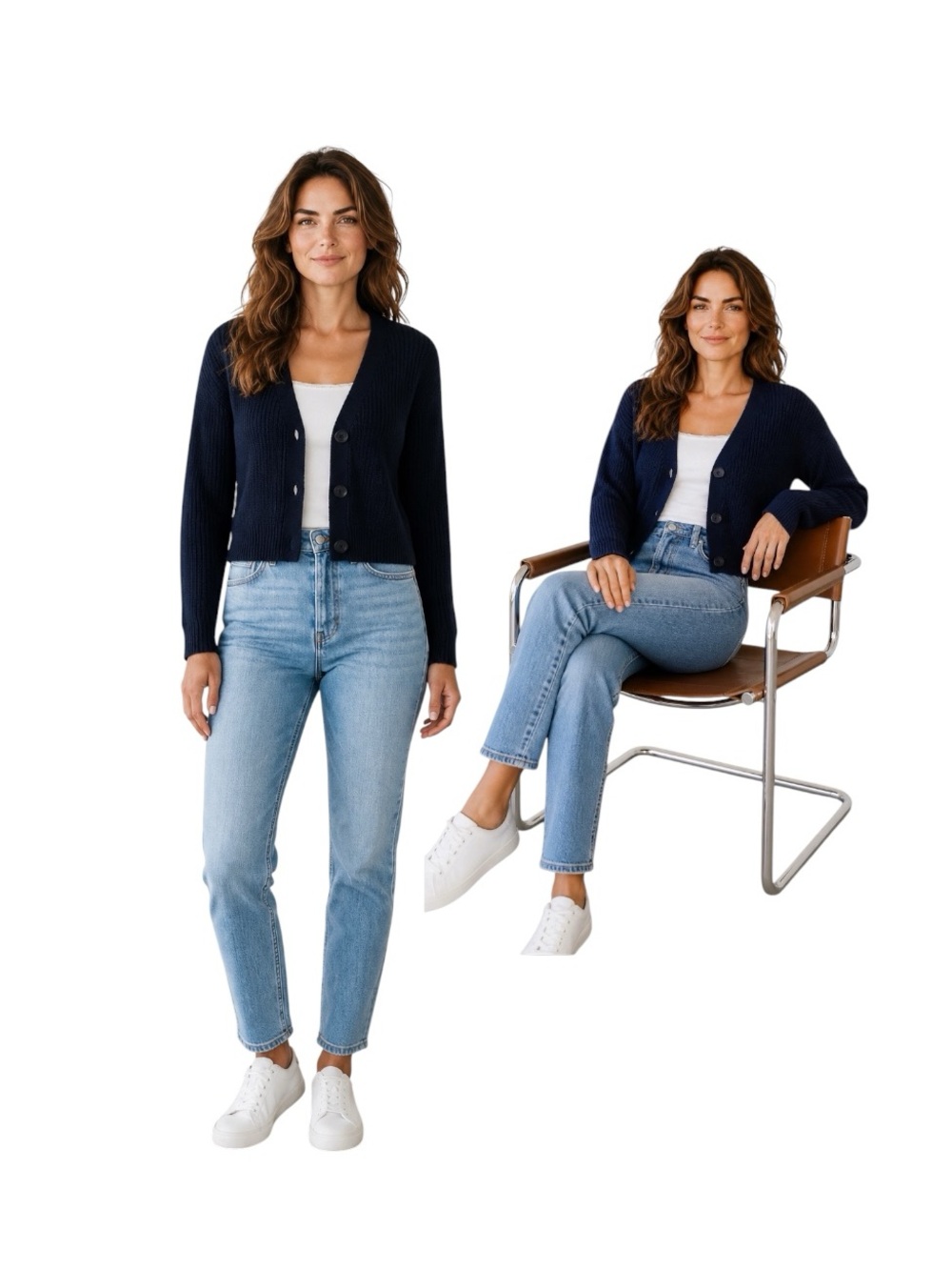 No Boundaries Navy Ribbed V-Neck Button Cardigan - Picture 9 of 10